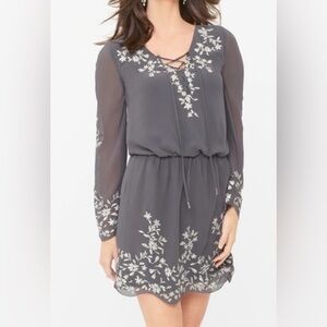 White House Black Market Charcoal Floral Long Sleeve Dress